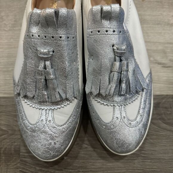 Geox Respira Oxfords Shoes Mens 40 7 White/Silver Tassel Fringe Platform Leather - Picture 2 of 8